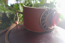 Leather cuff with button and bling dreamcatcher