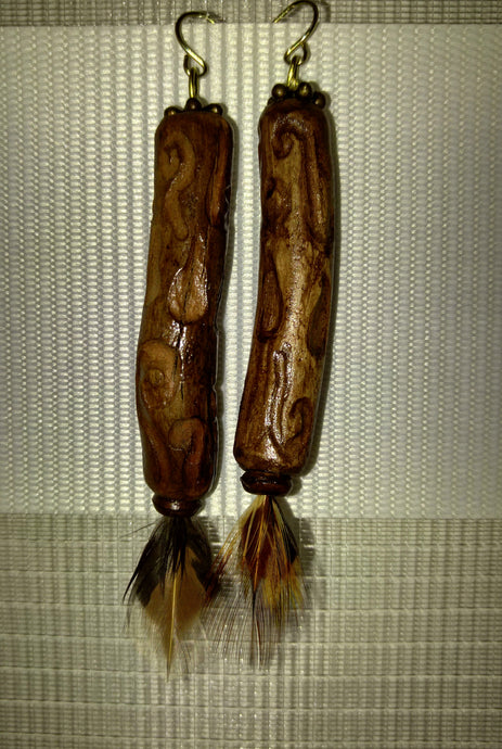 Driftwood and feather earrings