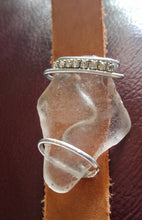 Seaglass and frayed leather cuff