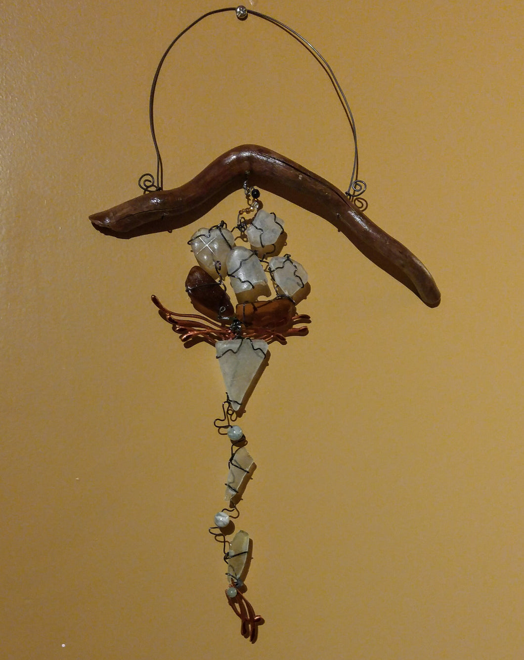 Seaglass & driftwood flower hanging