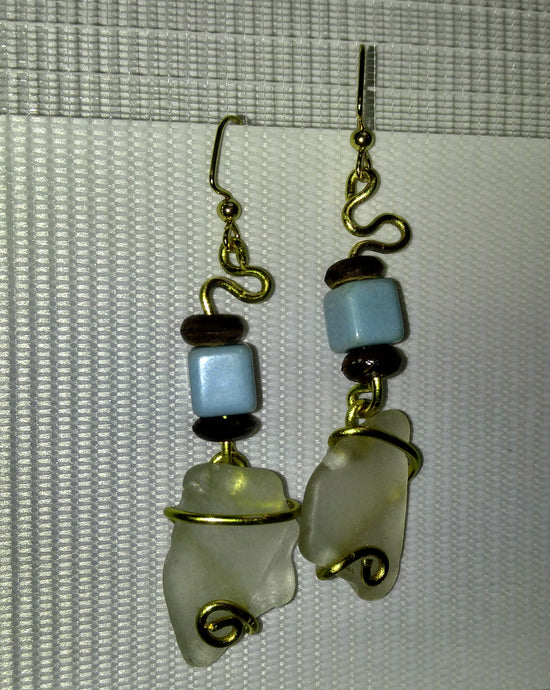 Seaglass and bead earrings